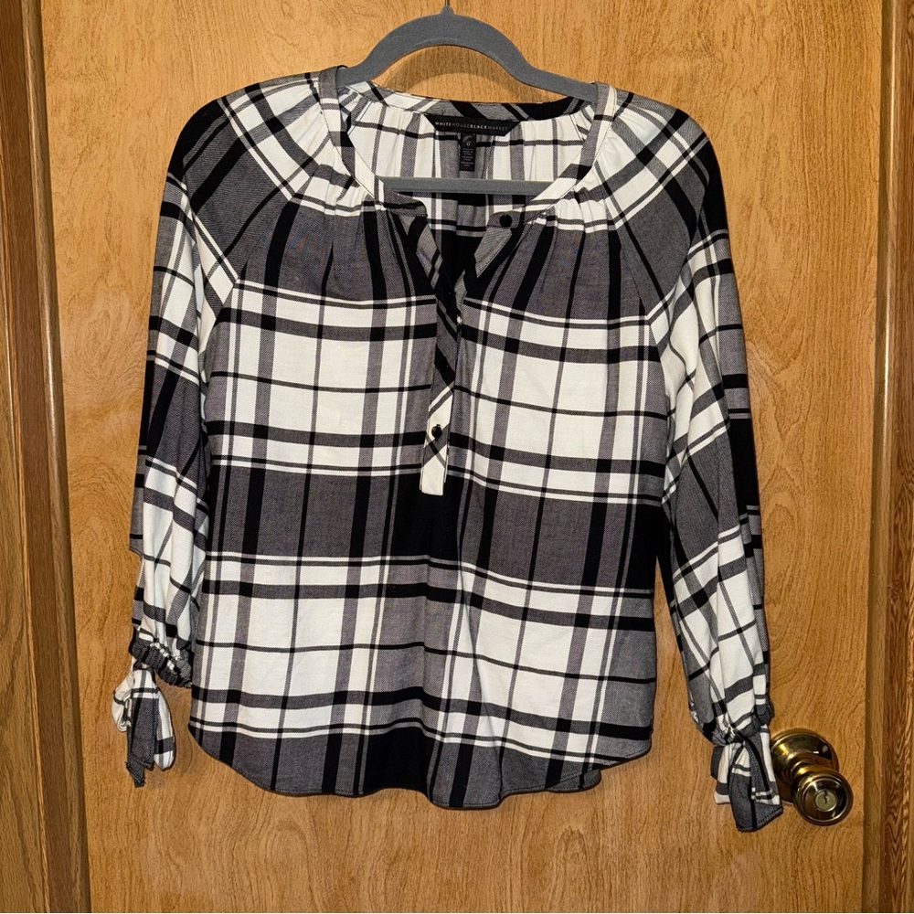 White House Black Market Plaid Black and White Women's Top